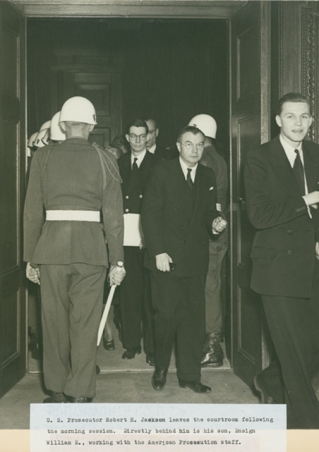Robert H. Jackson & William E. Jackson leaving Palace of Justice, IMT, Nuremberg Germany, 1945-1946